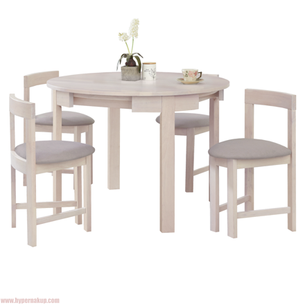 Jedálenský set 1+4, masívne drevo, biela vzor drevo/sivobéžová, DOMIO