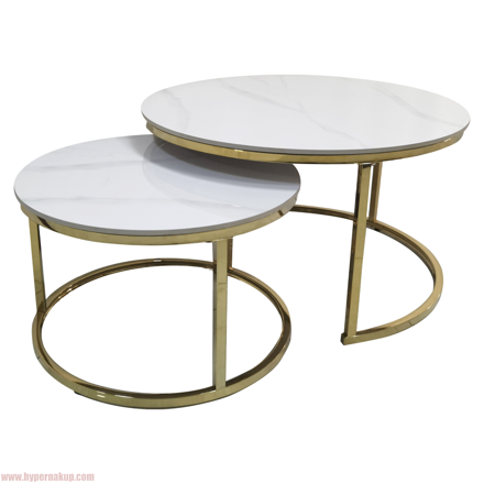Konferenčné stolíky, set 2 ks, imitácia mramoru/gold chróm-zlatý, DEVNET 3 NEW