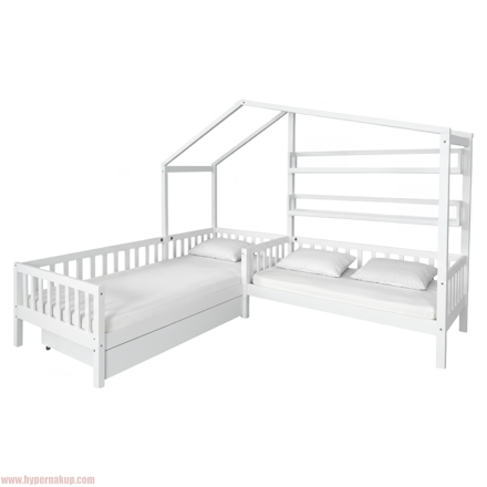 Posteľ s roštom pre 2 deti, 90x200+70x140 cm, biela, ENOLA