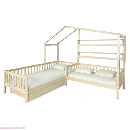 Posteľ s roštom pre 2 deti, 90x200+70x140 cm, prírodná, ENOLA