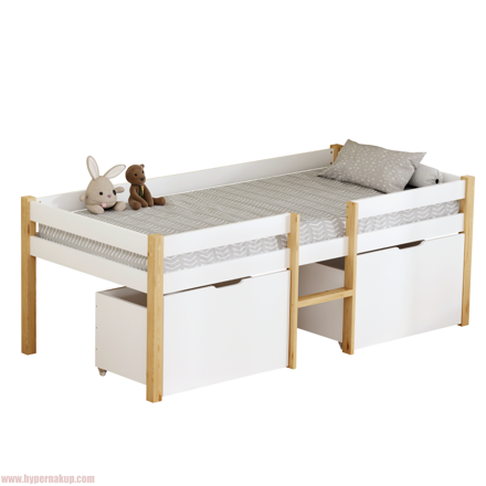 Posteľ s úložným priestorom, 90x200, dub/biela, JUNA
