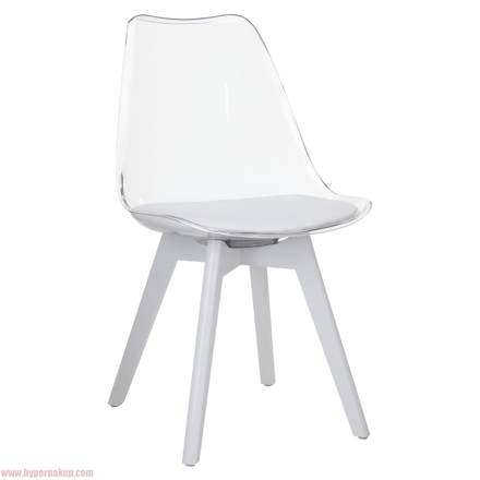 Stolička, transparentná biela, akryl/ekokoža/biela, BALI 3 NEW