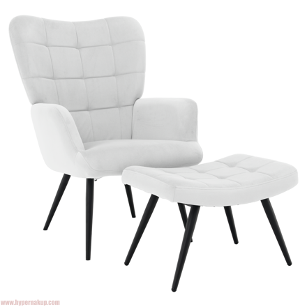 Kreslo s podnožou, svetlosivá Velvet látka/čierna, HABEN