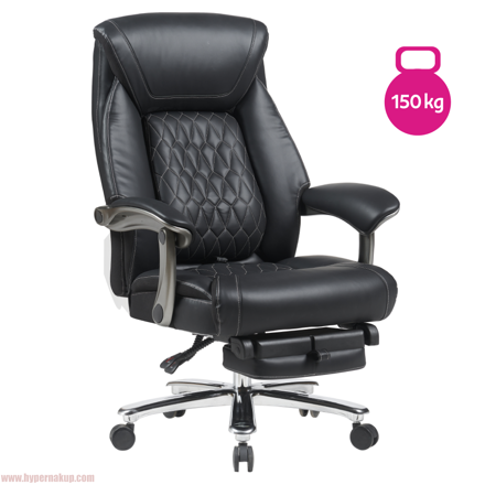 Kancelárske kreslo, čierna ekokoža/chróm, nosnosť 150 kg, URIEN