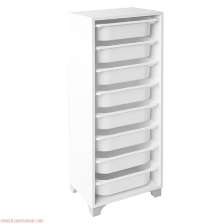 Regál s úložnými boxmi, biela, LUNOR