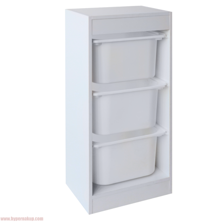 Regál s úložnými boxami, biela, DUVAN