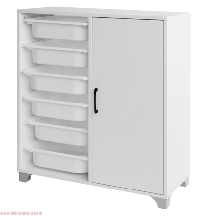 Regál/skrinka s úložnými boxmi, biela, VELTO