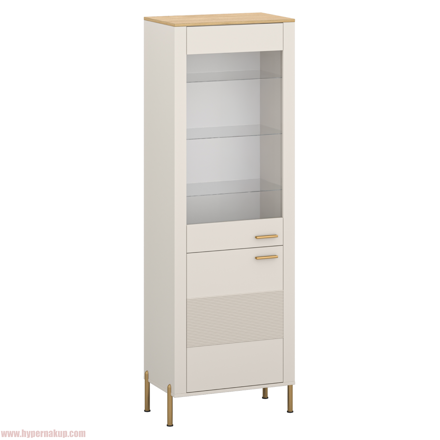 Vitrína, kašmír/dub kamenný, RUNOL 1D1W