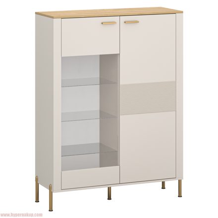 Nízka vitrína, kašmír/dub kamenný, RUNOL 1D1W