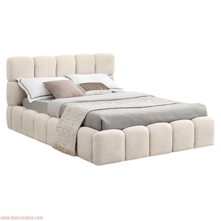 Posteľ s kovovým roštom a úložným priestorom, 140x200, béžová, SORELA