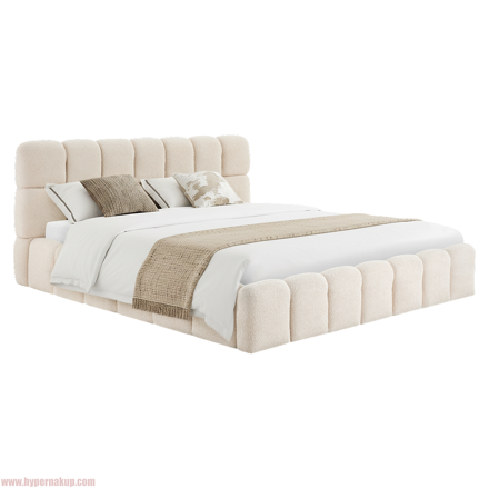 Posteľ s kovovým roštom a úložným priestorom, 200x200, béžová, SORELA