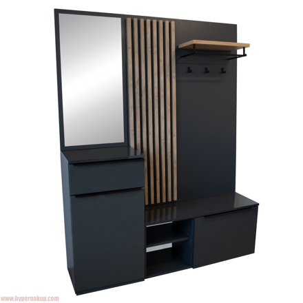 Predsieňová zostava, antracit extra vysoký lesk HG/dub artisan, ALIVA V2