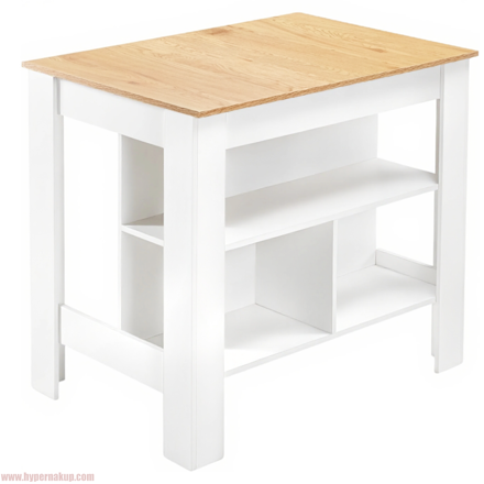 Kuchynský ostrovček, 103x70 cm, dub/biela, LUNAN