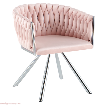 Otočné jedálenské kreslo, púdrovoružová Velvet látka/chróm, HELIN