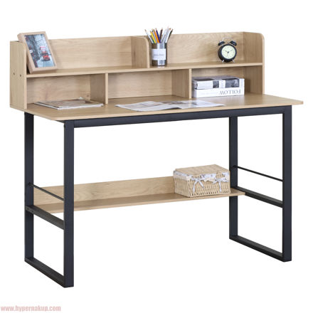 Písací stôl s policou, dub/čierna, TAMIS