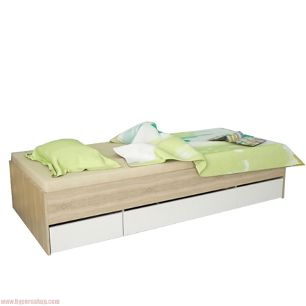 Posteľ, 90x200, dub sonoma/biela, MATIASI