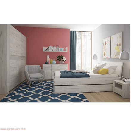 Spálňová zostava, skriňa, posteľ 160x200, 2x nočný stolík, biela craft, ANGEL