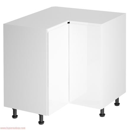 Spodná rohová skrinka, biela/biela extra vysoký lesk, AURORA D90N