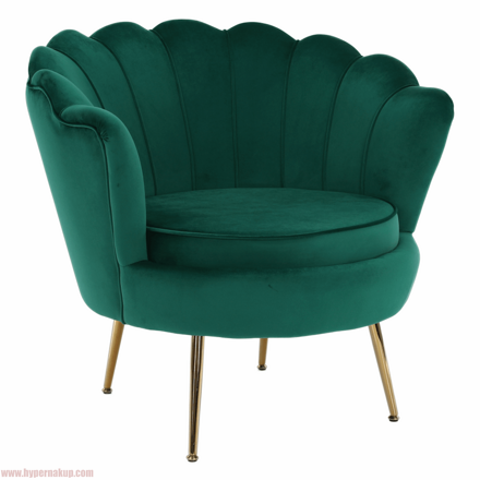 Kreslo v štýle Art-deco, smaragdová Velvet látka/gold chróm-zlatý, NOBLIN
