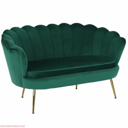 Lavica v štýle Art-deco, smaragdová Velvet látka/gold chróm-zlatý, NOBLIN