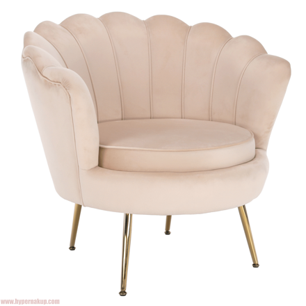 Kreslo v štýle Art-deco, béžová Velvet látka/gold chróm-zlatý, NOBLIN