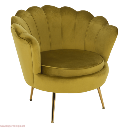 Kreslo v štýle Art-deco, horčicová Velvet látka/gold chróm-zlatý, NOBLIN