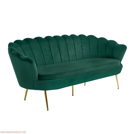 Luxusná pohovka, 3-sed, smaragdová Velvet látka/chróm zlatý, štýl Art-deco, NOBLIN
