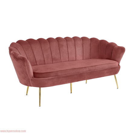 Luxusná pohovka, 3-sed, ružová Velvet látka/chróm zlatý, štýl Art-deco, NOBLIN
