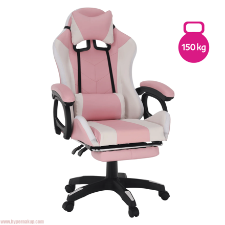 Kancelárske/herné kreslo s RGB LED podsvietením, ružová/biela, JOVELA