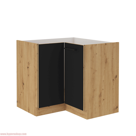 Spodná rohová skrinka, čierny mat/dub artisan, MONRO 90/90 DN 1F BB