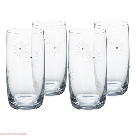 SNOWFLAKE DRINK, poháre na vodu, set 4 ks, s kryštálmi, 460 ml