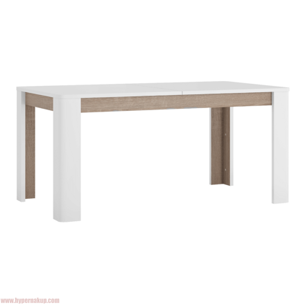 Jedálenský rozkladací stôl, biela extra vysoký lesk HG/dub sonoma tmavý truflový, 160-200x90 cm, LYNATET TYP 75