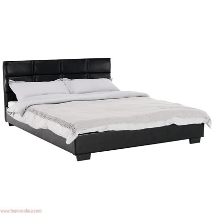 Manželská posteľ 160x200, čierna textilná koža, MIKEL