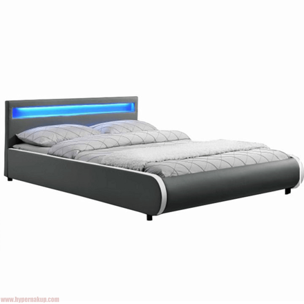 Manželská posteľ s, RGB LED osvetlením, sivá, 180x200, DULCEA