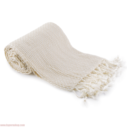 Pletená deka so strapcami TAVAU, béžová/vzor, 150x200 cm