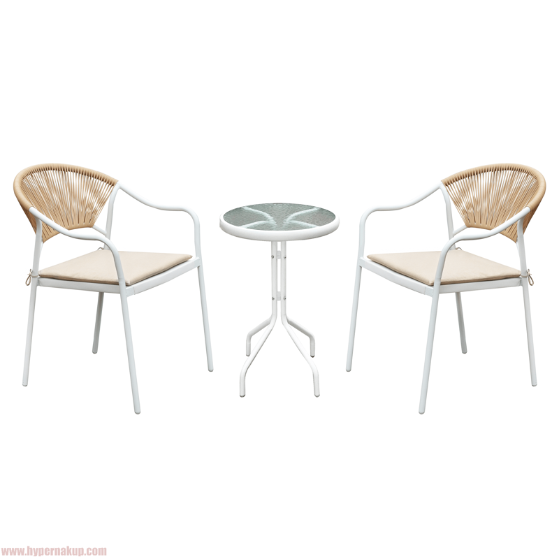 Záhradný 3-dielny ratanový set, biela/béžová, ELIOR