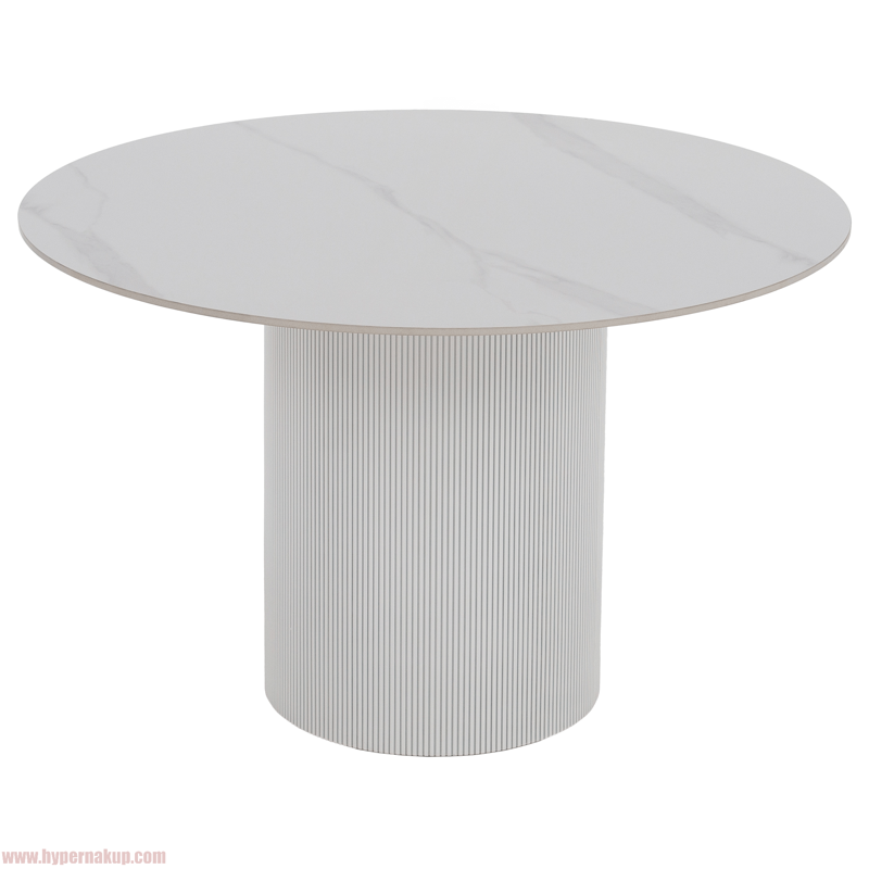 Jedálenský stôl, biely mramor/MDF, priemer 120 cm, MAHIR TYP 1