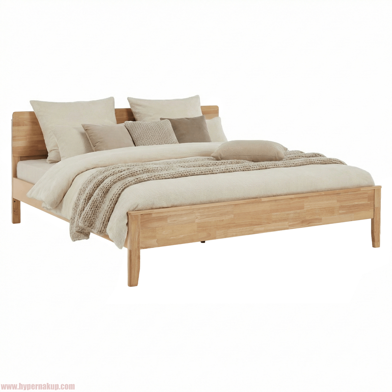 Manželská posteľ, 160x200, masívne drevo, prírodná, NOEMI