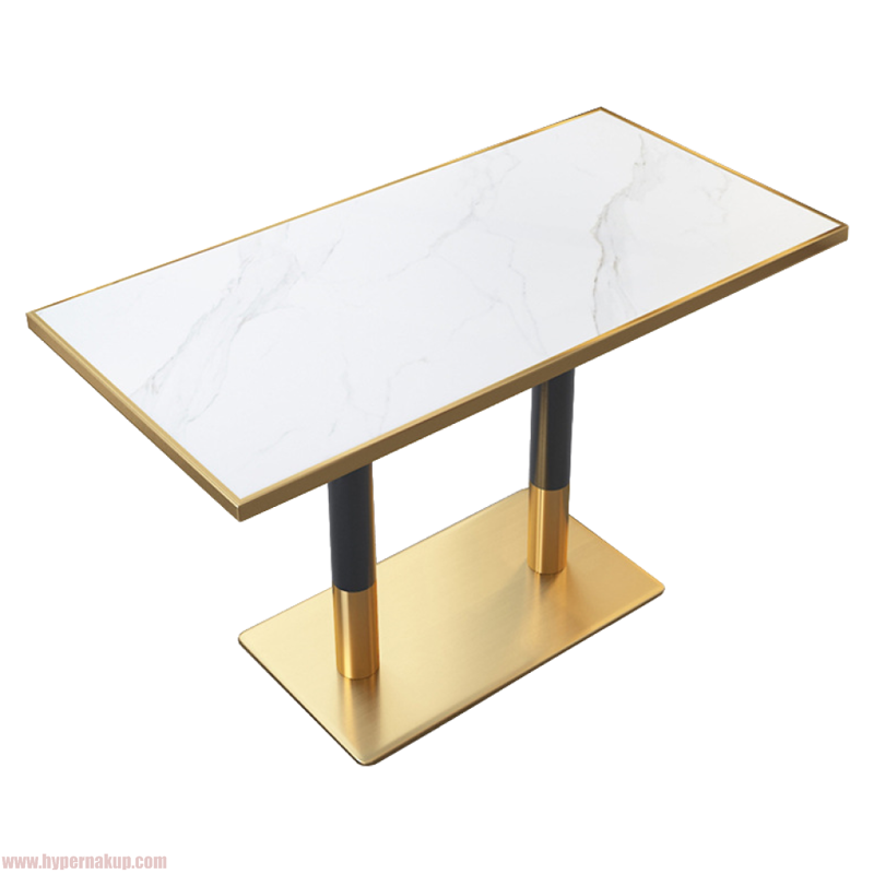 Jedálenský bistro stôl, biely mramor/čierna/zlatá, 120x70 cm, DARIAN