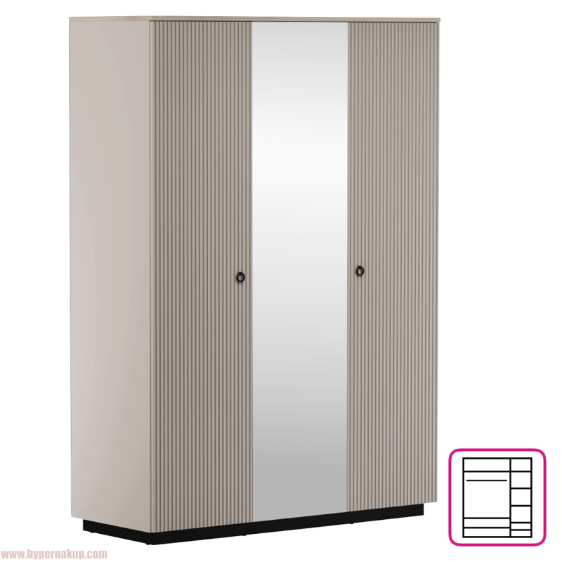 Skriňa so zrkadlom, sivohnedá Taupe/dub silverjack, DOMCA 3D