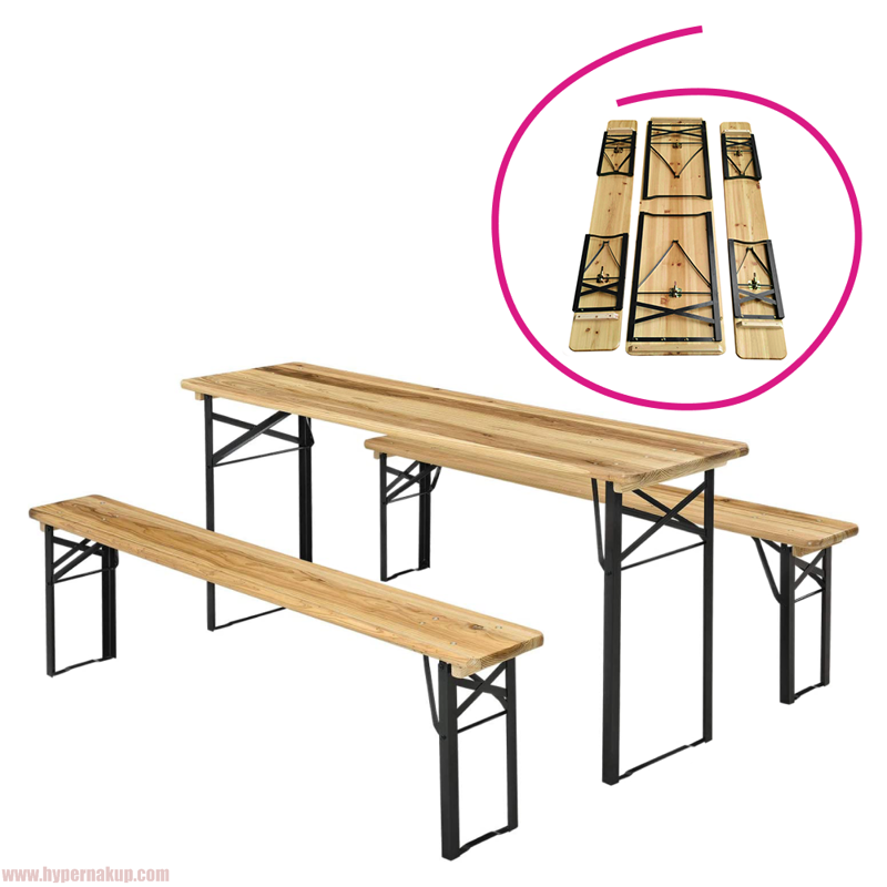 Pivný set 1+2, drevo/kov, prírodná/čierna, LORIS