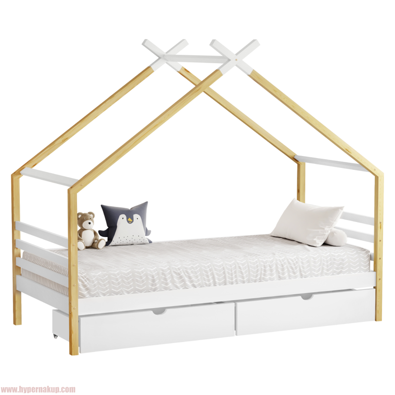 Montessori posteľ, biela/hnedá, 90x200, TARA