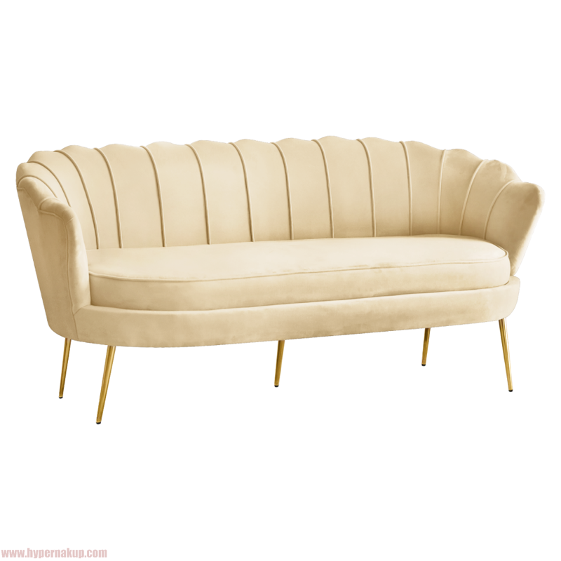 Luxusná pohovka, 3-sed, béžová Velvet látka/zlatá, Art-deco, NOBLEO TYP 2