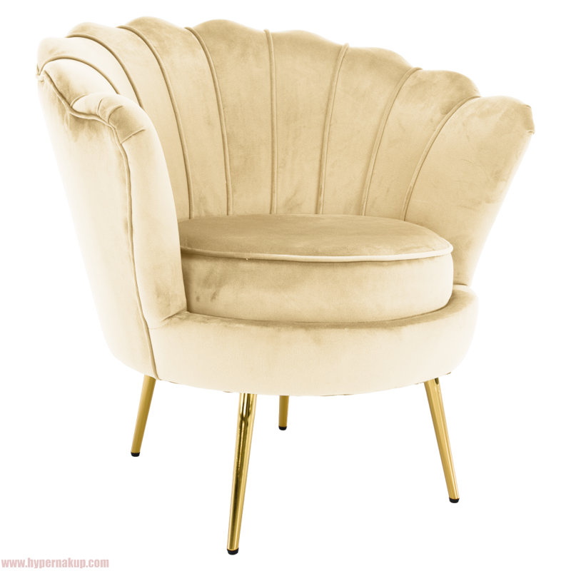 Kreslo v štýle Art-deco, béžová Velvet látka/gold chróm zlatý, NOBLEO
