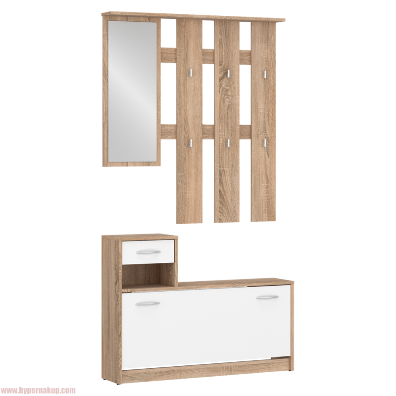 Predsieňová zostava, dub sonoma/biela, VIRA-MECKI NEW