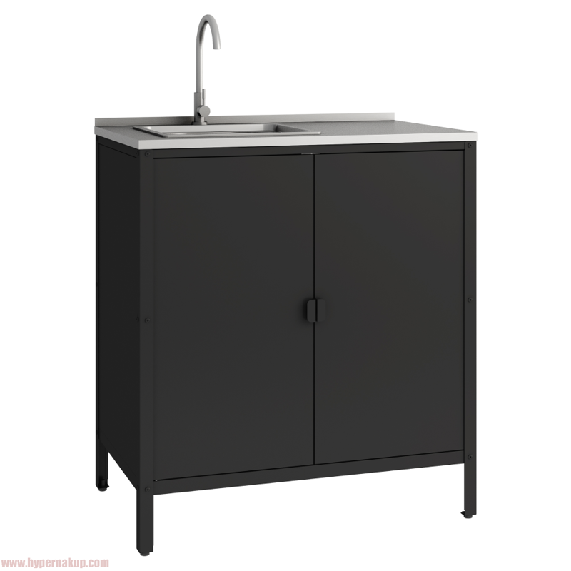 Záhradná kuchynská skrinka s drezom, oceľ, čierna, INES TYP 5