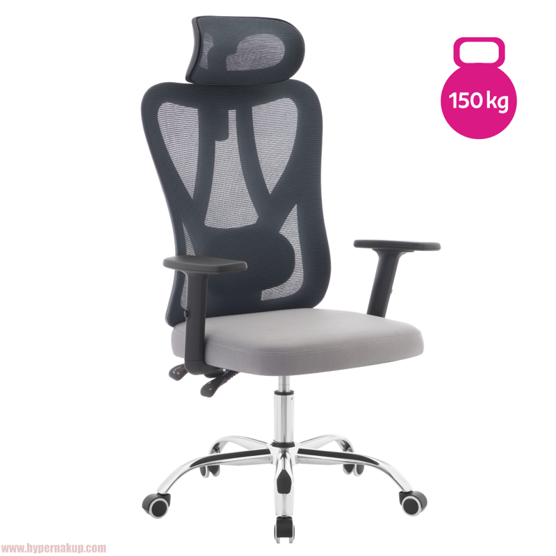 Kancelárske kreslo, tmavosivá/svetlosivá/chróm, ADEMIR