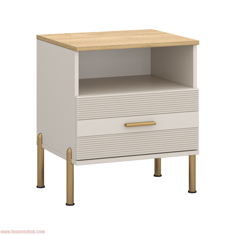 Nočný stolík, kašmír/dub kamenný, RUNOL 1S