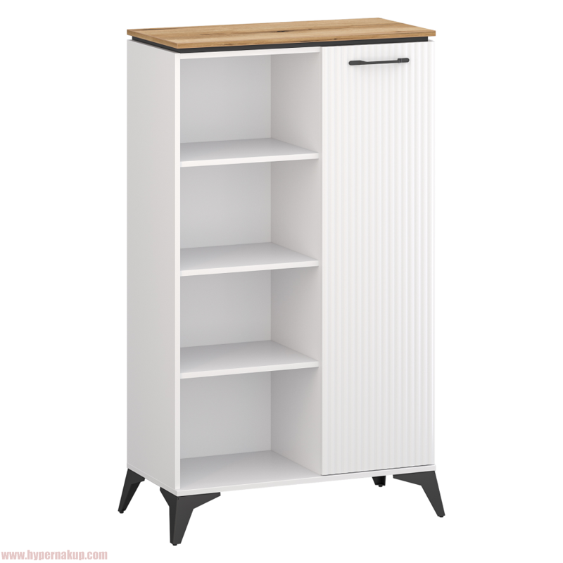 Nízky regál, biela/dub evoke, VELIS 1D