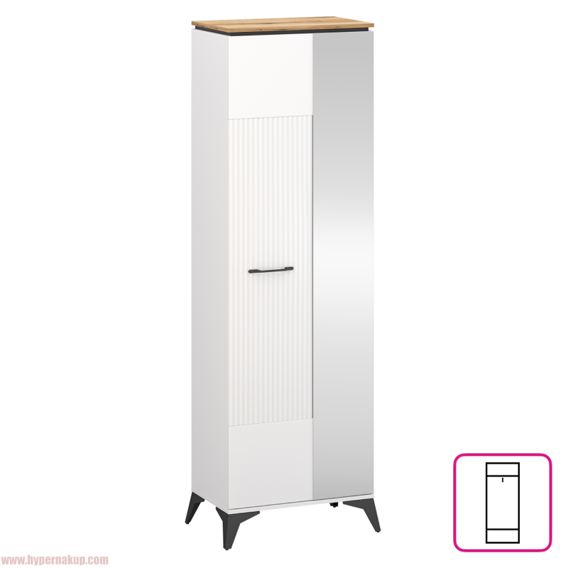 Skriňa so zrkadlom, biela/dub evoke, VELIS 1D/40